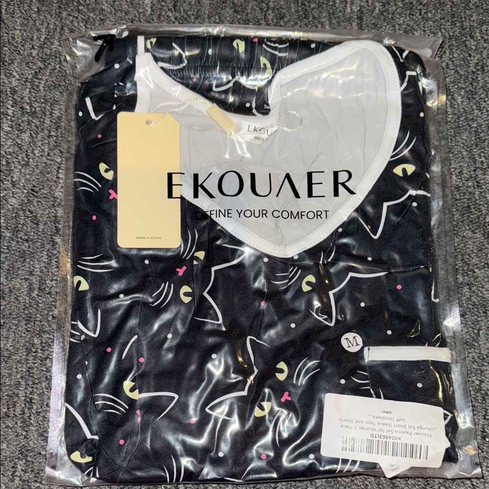 Ekouaer Cat Print Pajama Set